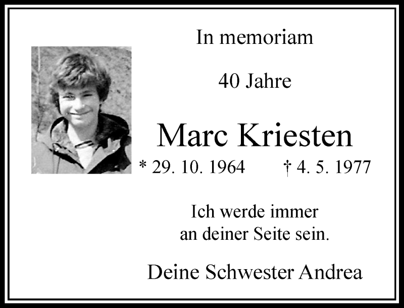  Traueranzeige für Marc Kriesten vom 06.05.2017 aus Rheinische Post