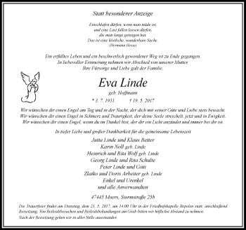 Traueranzeige von Eva Linde von Rheinische Post