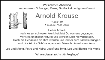Traueranzeige von Arnold Krause von Rheinische Post