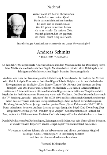 Traueranzeige von Andreas Schmitz von Rheinische Post