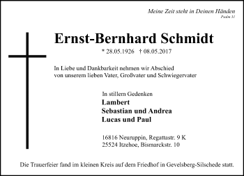 Traueranzeige von Ernst-Bernhard Schmidt von Rheinische Post