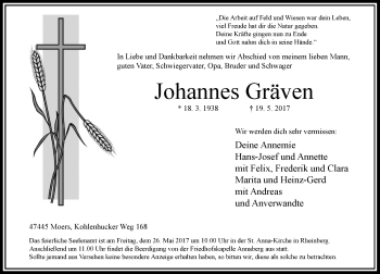 Traueranzeige von Johannes Gräven von Rheinische Post