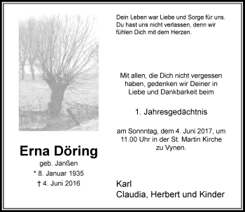 Traueranzeige von Erna Döring von Rheinische Post