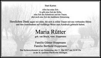 Traueranzeige von Maria Rütter von Rheinische Post