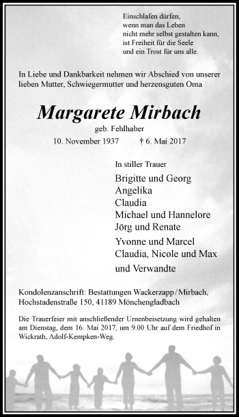 Traueranzeige von Margarete Mirbach von Rheinische Post