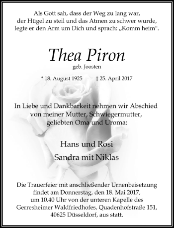 Traueranzeige von Thea Piron von Rheinische Post