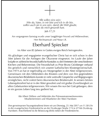 Traueranzeige von Eberhard Spiecker von Rheinische Post