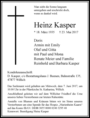 Traueranzeige von Heinz Kasper von Rheinische Post
