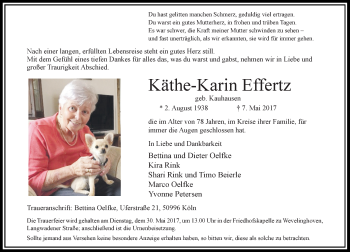 Traueranzeige von Käthe-Karin Effertz von Rheinische Post