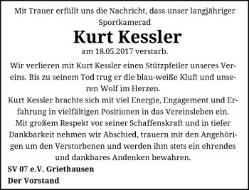 Traueranzeige von Kurt Kessler von Rheinische Post