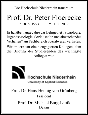 Traueranzeige von Peter Floerecke von Rheinische Post