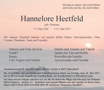 Traueranzeige von Hannelore Heetfeld von Rheinische Post