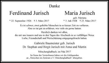Traueranzeige von Ferdinand und Maria Jurisch von Rheinische Post