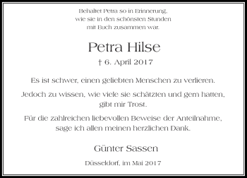 Traueranzeige von Petra Hilse von Rheinische Post