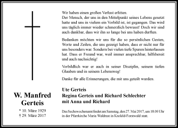 Traueranzeige von W. Manfred Gerteis von Rheinische Post