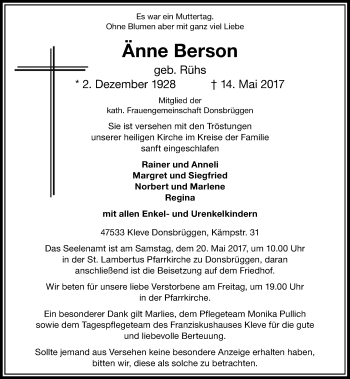 Traueranzeige von Anne Berson von Rheinische Post