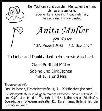 Traueranzeige von Anita Müller von Rheinische Post