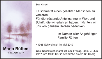 Traueranzeige von Maria Rütten von Rheinische Post