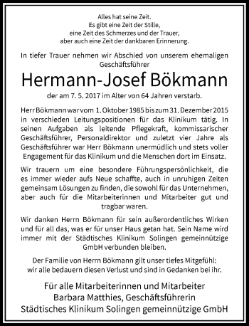 Traueranzeige von Hermann-Josef Bökmann von Rheinische Post