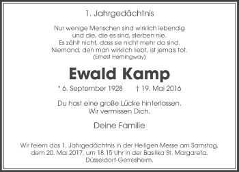 Traueranzeige von Ewald Kamp von Rheinische Post