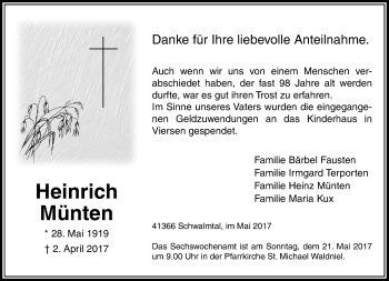 Traueranzeige von Heinrich Münten von Rheinische Post