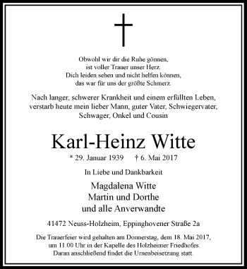 Traueranzeige von Karl-Heinz Witte von Rheinische Post