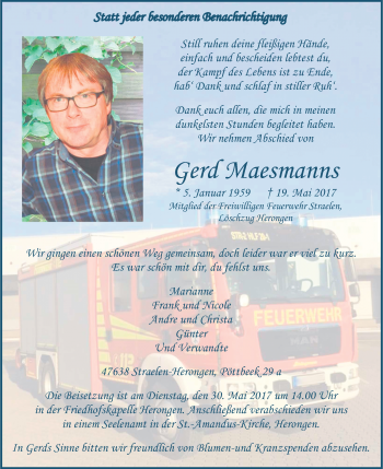 Traueranzeige von gerd Maesmanns von Rheinische Post