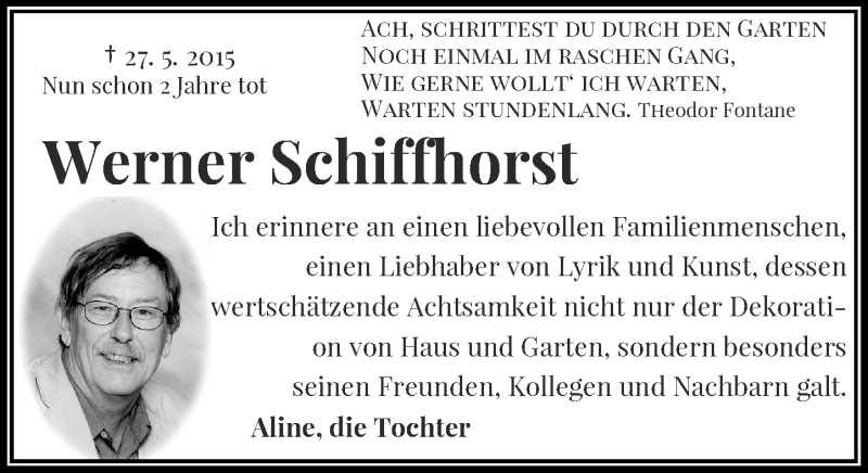 Traueranzeige für Werner Schiffhorst vom 27.05.2017 aus Rheinische Post