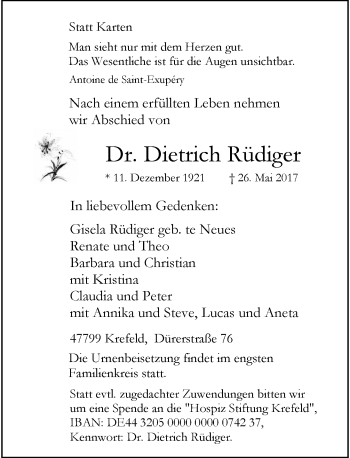 Traueranzeige von Dietrich Rüdiger von Rheinische Post