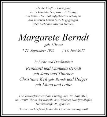 Traueranzeige von Margarete Berndt von Rheinische Post