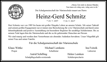 Traueranzeige von Heinz-Gerd Schmitz von Rheinische Post