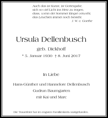Traueranzeige von Ursula Dellenbusch von Rheinische Post