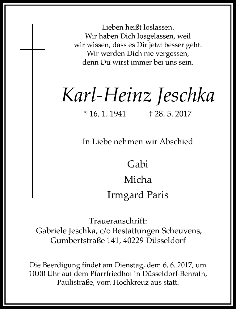  Traueranzeige für Karl-Heinz Jeschka vom 03.06.2017 aus Rheinische Post