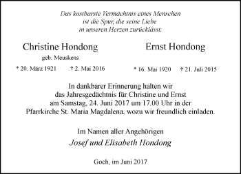 Traueranzeige von Christine und Ernst Hondong von Rheinische Post