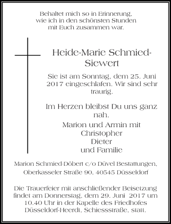 Traueranzeige von Heide-Marie Schmied-Siewert von Rheinische Post