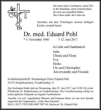Traueranzeige von Eduard Pohl von Rheinische Post