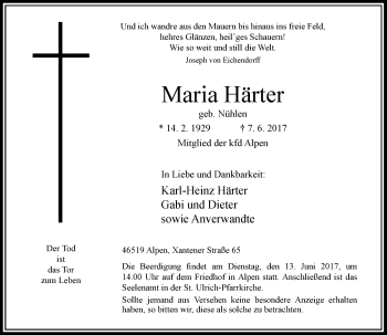 Traueranzeige von Maria Härter von Rheinische Post
