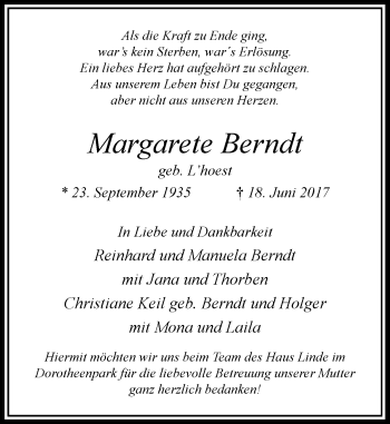 Traueranzeige von Margarete Berndt von Rheinische Post