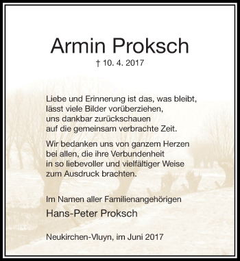 Traueranzeige von Armin Proksch von Rheinische Post