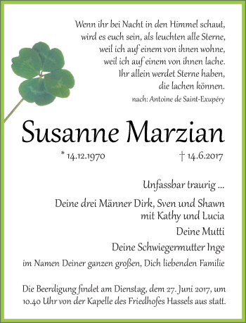 Traueranzeige von Susanne Marzian von Rheinische Post