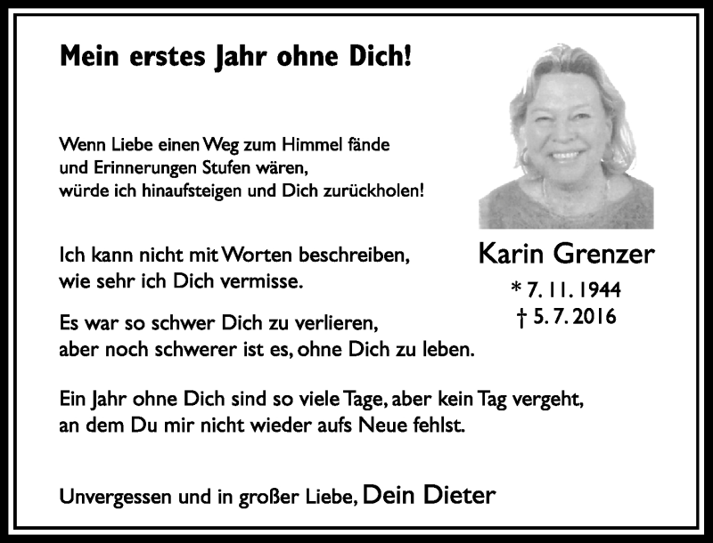 Traueranzeige für Karin Grenzer vom 05.07.2017 aus Rheinische Post