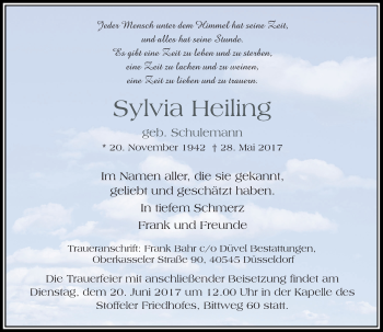 Traueranzeige von Sylvia Heiling von Rheinische Post