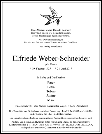 Traueranzeige von Elfriede Weber-Schneider von Rheinische Post