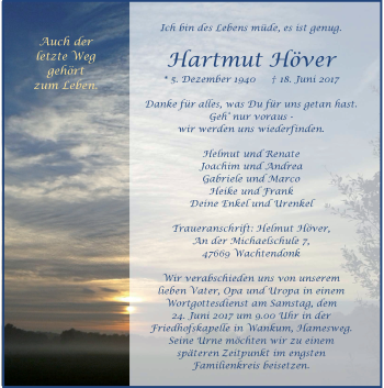 Traueranzeige von Hartmut Höver von Rheinische Post