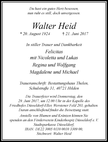 Alle Traueranzeigen für Walter Heid | trauer.rp-online.de