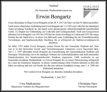 Traueranzeige von Erwin Bongartz von Rheinische Post