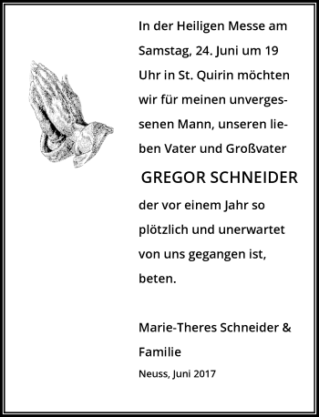 Traueranzeige von Gregor Schneider von Rheinische Post