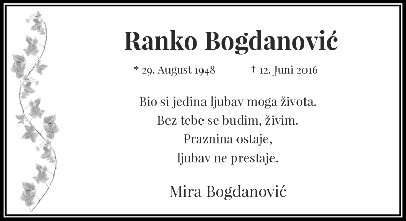  Traueranzeige für Ranko Bogdanovic vom 12.06.2017 aus Rheinische Post