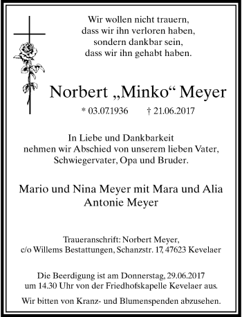 Traueranzeige von Norbert Meyer von Rheinische Post