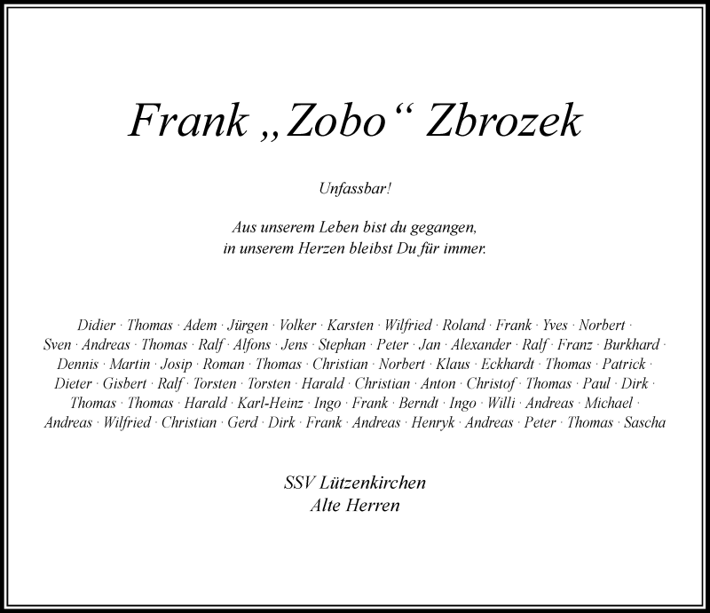  Traueranzeige für Frank  Zbrozek vom 10.06.2017 aus Rheinische Post